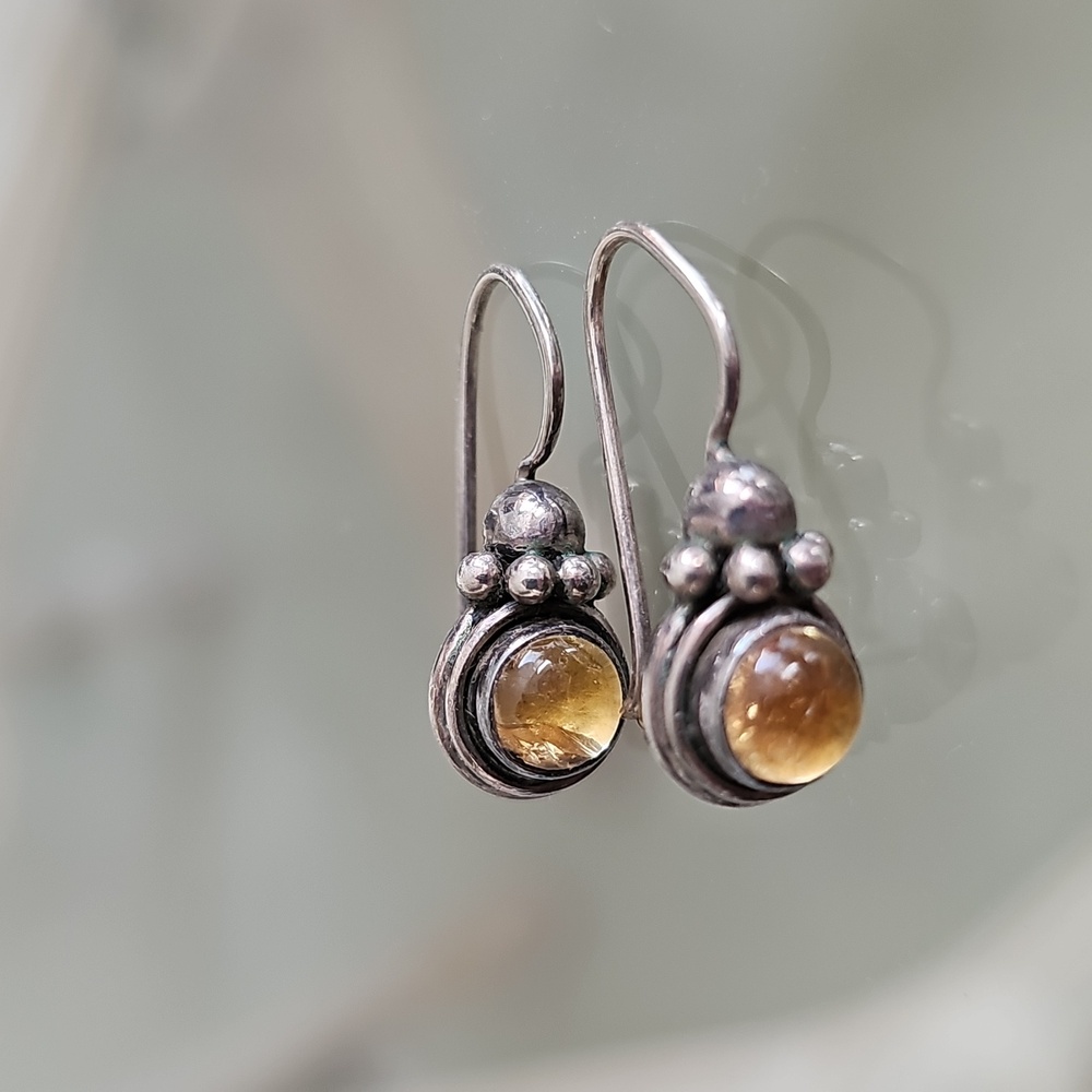 925 Sterling Silver Citrine Drop Dangle Vintage Earrings